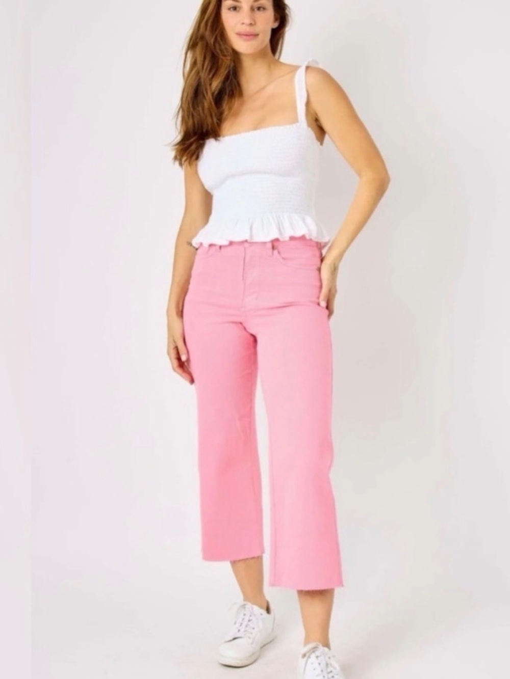 Judy Blue Pink High Rise Cropped Straight Jeans